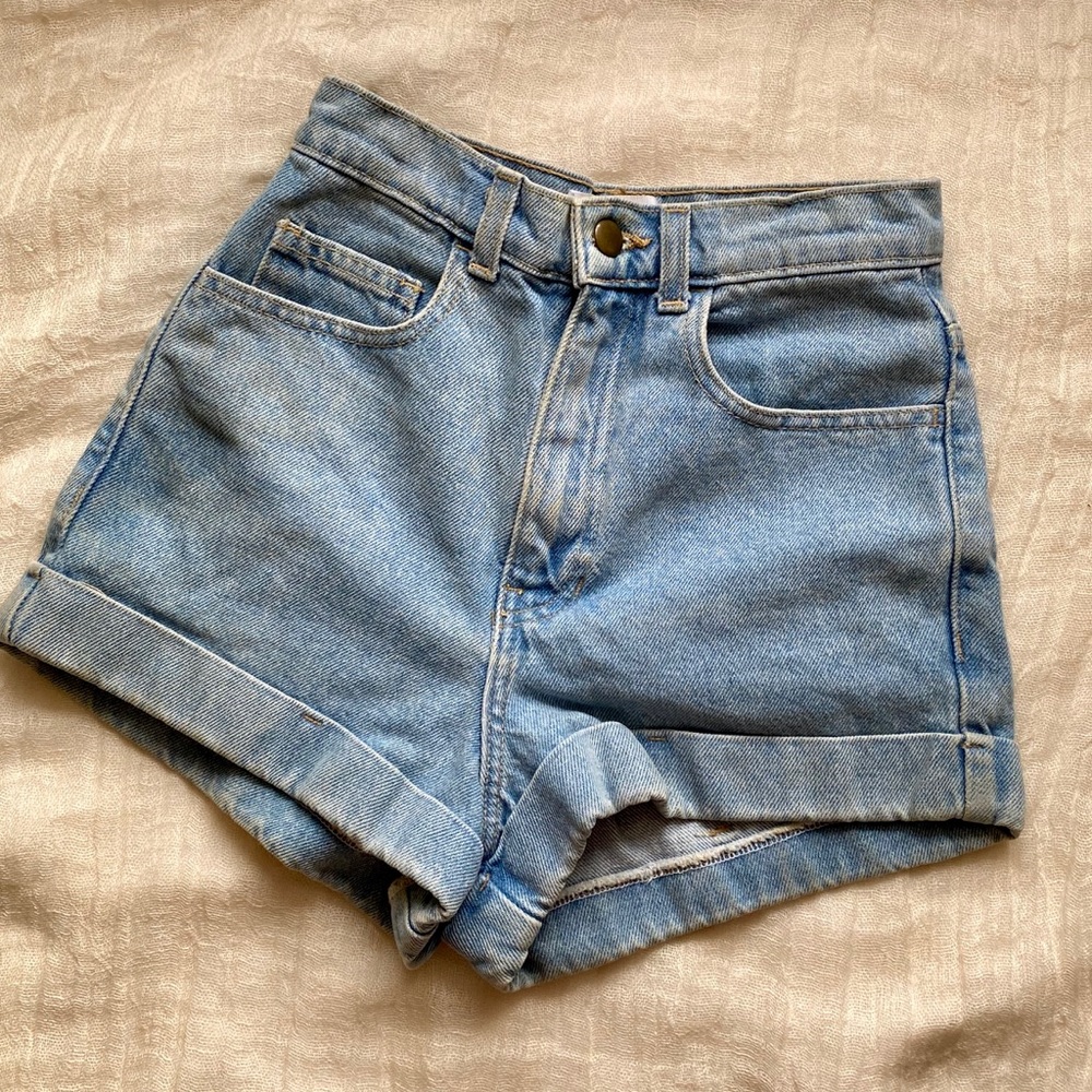 American Apparel Medium Wash High Waist Shorts